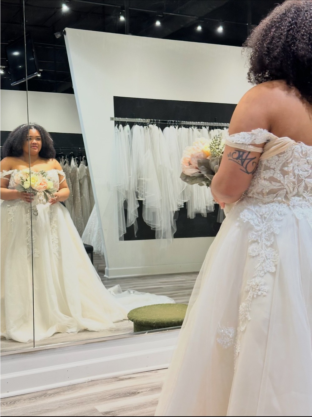 Off-the-Shoulder Ivory Lace Wedding Dress